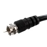 A black and silver cable is connected to an antenna.